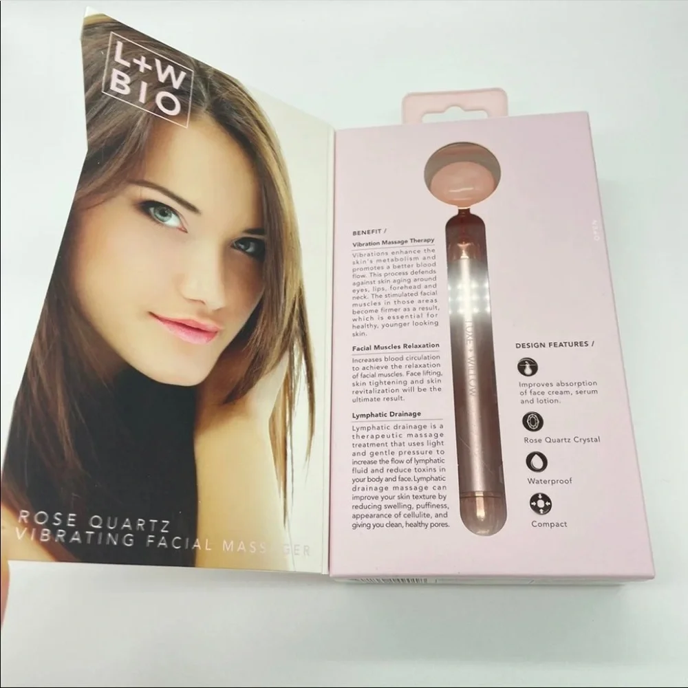 🌹 LUXE + WILLOW PHOENIX Rose Quartz Stone Vibrating Facial Massager Rose Gold